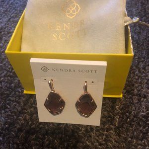 Kendra Scott Earrings - Gold metal, smoky quartz stone